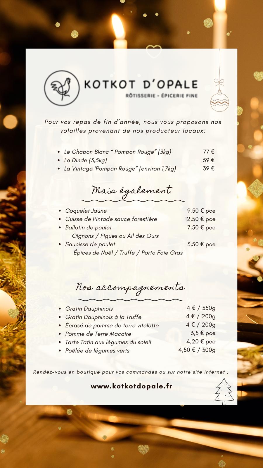Carte de nos spécialitées de fin d'année